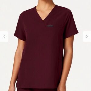 Jaanuu Women's Size‎ Small red 3 Pocket Scrub Top Medical Healthcare Hospital